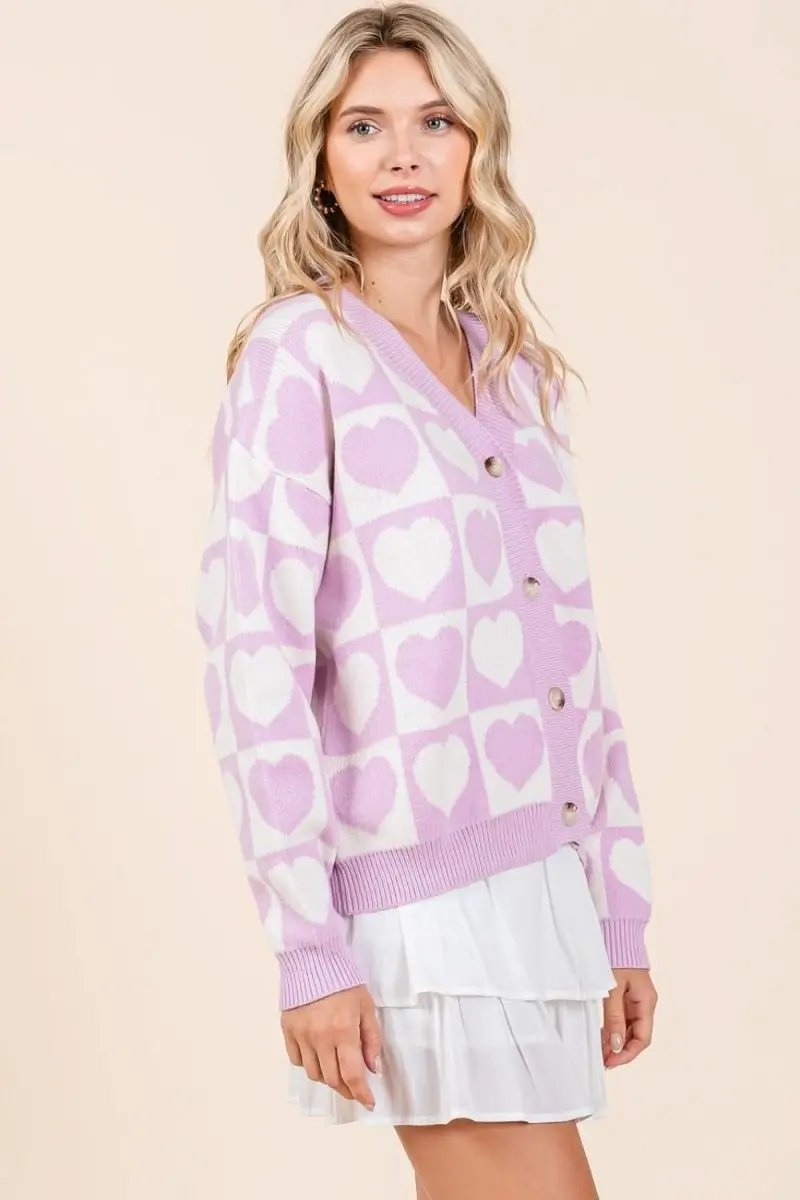 Mittoshop Checkered Heart Button Down Cardigan - Love Salve